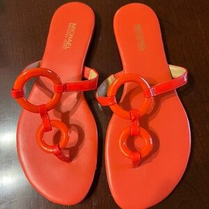 MICHAEL KORS CLAUDIA FLAT SANDAL CORAL REEF WOMENS FLAT T STRAP sz 5.5